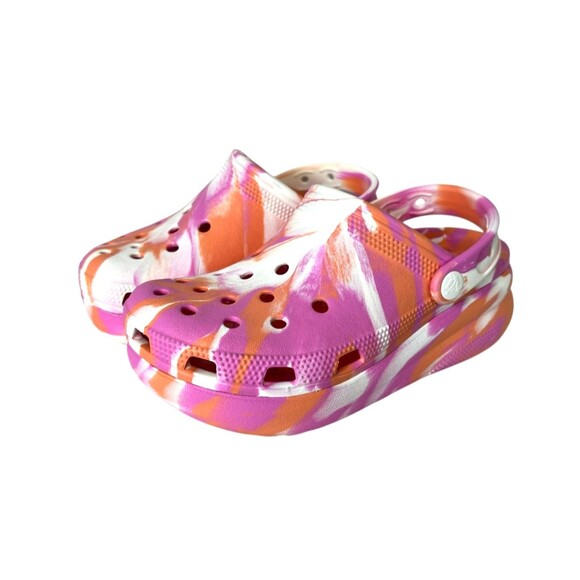 Crocs Girls Marbled Cutie Platform Clogs Size 2 NWOT Papaya Pink & Orange - Picture 1 of 14